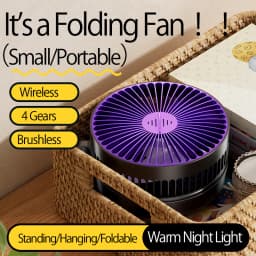 2024 New Style Small Portable Fan Rechargeable Wall Mounted Fan 90° Foldable Desktop Fan 4 Gears With Warm Night Light