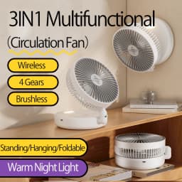 2024 New Style Small Portable Fan Rechargeable Wall Mounted Fan 90° Foldable Desktop Fan 4 Gears With Warm Night Light