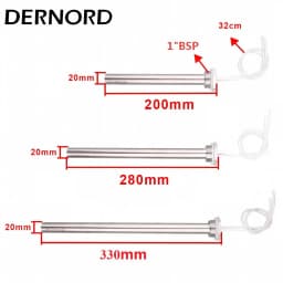 DERNORD DN25 Cartridge Immersion Heater Stainless Steel 304 Hot Water Rod 1kw/2kw/3kw Electric Tubular Heating Element 220V