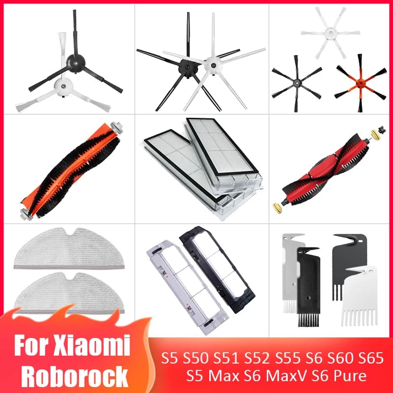 Side / Main Brush Cover Mop Cloth HEPA Filter Spare Parts For XiaoMi Roborock S50 S51 S55 S6 S60 S61 S65 S5 Max S6 MaxV S6 Pure