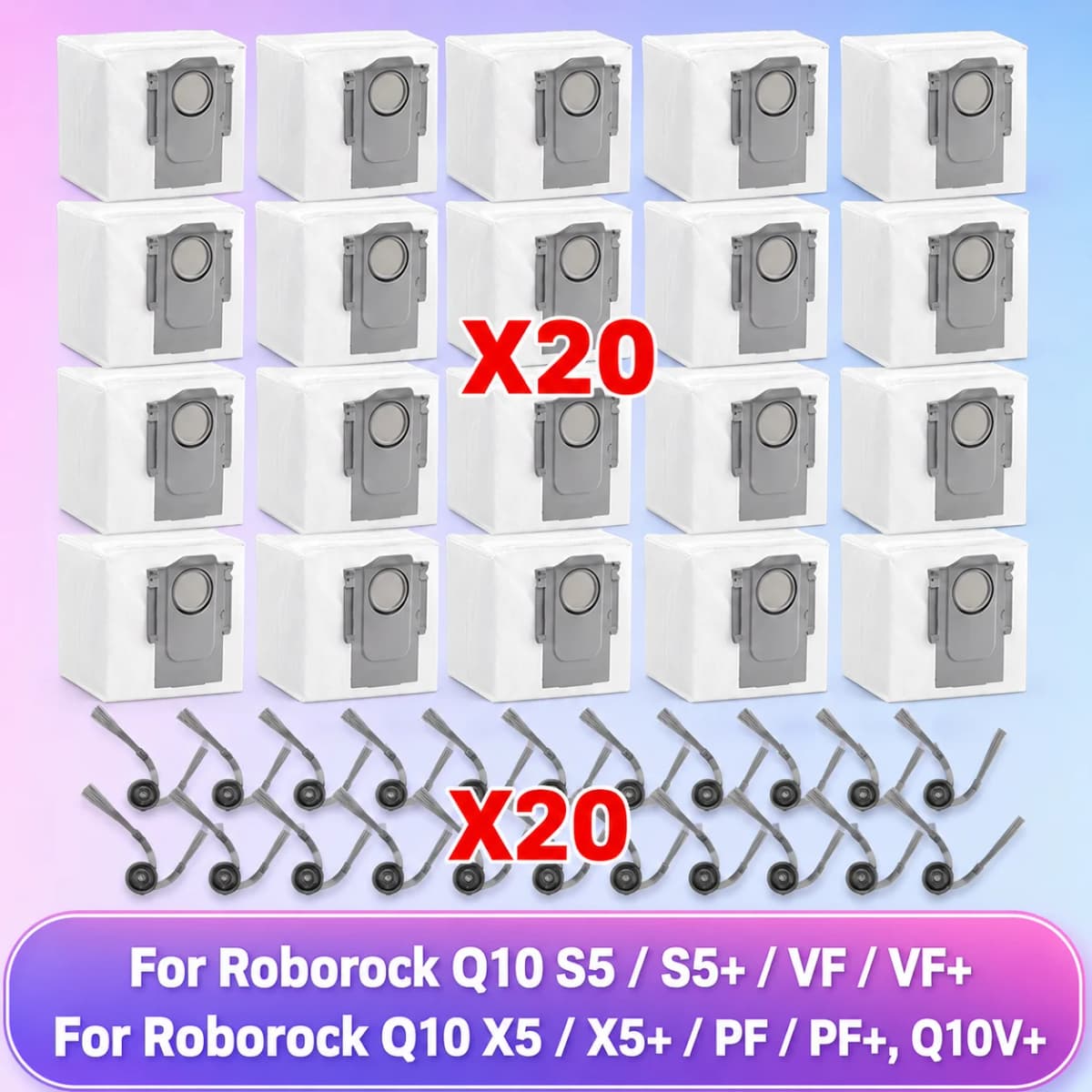 Fit For Roborock Q10 S5/ Q10 S5+/ Q10 VF/ Q10 VF+, Q10 X5/ Q10 X5+/ Q10 PF/Q10 PF+, Q10V+ Plus Parts Main Side Brush Dust Bag