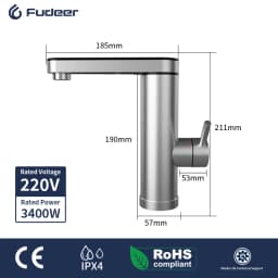 Fudeer 3400W 220V Electric Kitchen Water Heater Tap Instant Hot Stainless Steel Water Faucet Heater Cold Heating Faucet