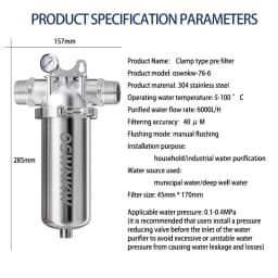 Whole house sediment filter water filter system 40μm 316 stainless steel mesh
