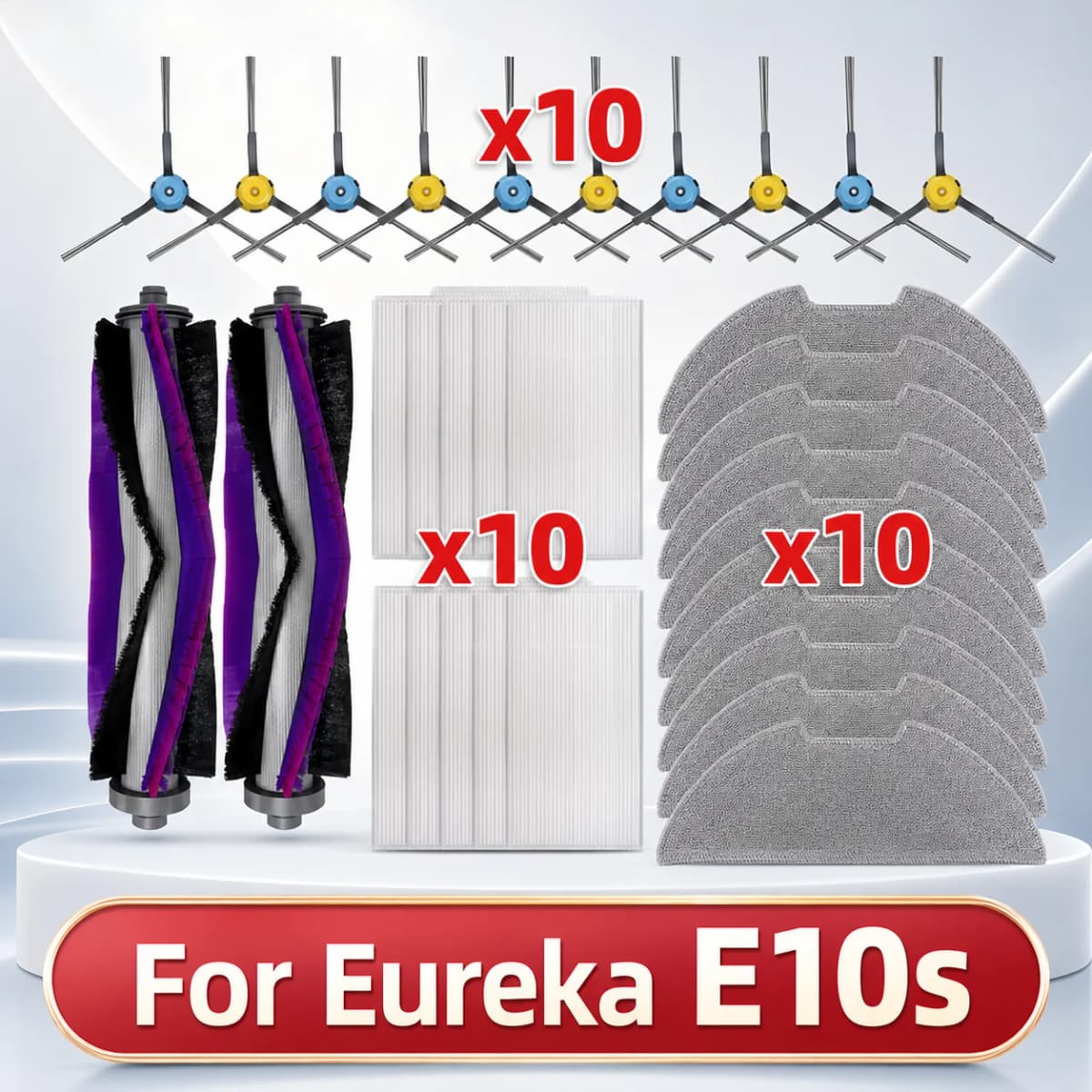 Compatible for Eureka E10s Robot Replacement Main Side Brush HEPA Filter Mop Pads Spare Parts Accessories