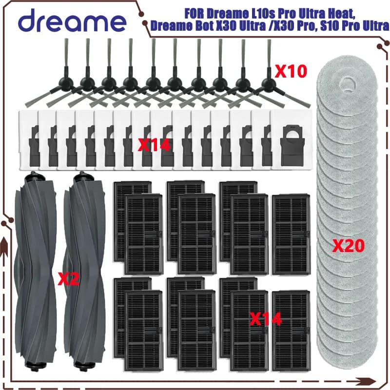 Dreame L10s Pro Ultra Heat / L10s Ultra Gen 2 / Dreame D20 Ultra / Mova E30 Ultra Main Side Brush Filter Mop Cloth Bag