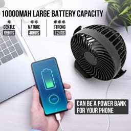 10000mAh Portable Camping Fan with LED Lantern&Hanging Hook-65H Rechargeable Battery Operated Fan with Hanging Hook for Tent Car