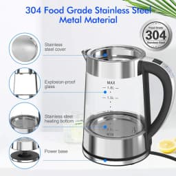 Smart Thermostatic Glass Electric Kettle 1.8L Capacity Automatic Thermostat Suitable for Home, Office, Hotel