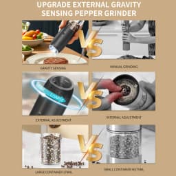 1/2PCS Electric Salt And Pepper Grinder with LED Light Gravity Sensing Adjustable Spice Mills Cordless Automatic Kitchen Gadget
