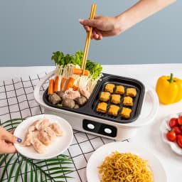 2 in 1 Non-Stick Shabu Pot and Griddle Multi Cookers BBQ Shabu Shabu Pot with Grill, Steaks, Ramen& Noodles,electric cooking pot