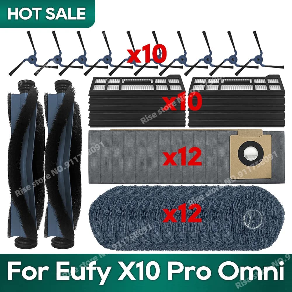 Accessories fit for Eufy X10 Pro Omni Robot Vacuum Dust Bag Hepa Filter Roller Side Brush Mop Cloth