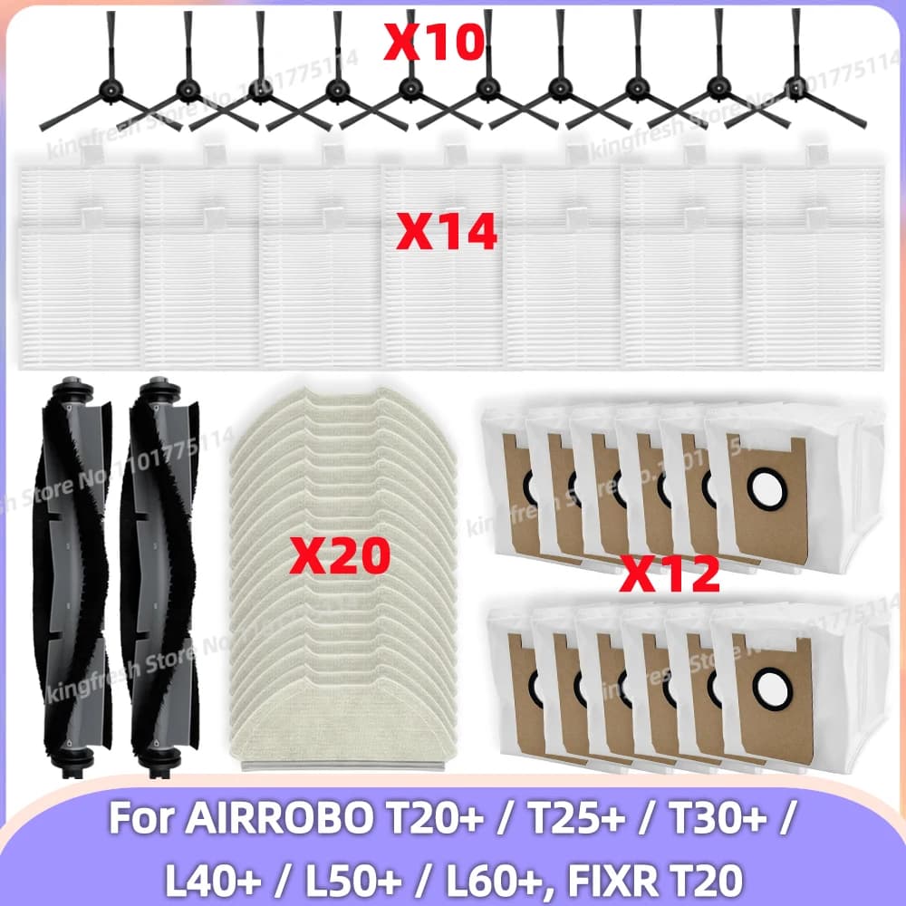 Fit For AIRROBO T20+ / T25+ / T30+ / L40+ / L50+ / L60+ / FIXR T20 Parts Main Roller Side Brush Filter Mop Cloth Pad Dust Bag