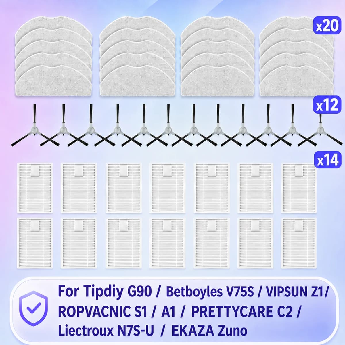 Fit For ROPVACNIC S1/ A1, PRETTYCARE C2, Tipdiy G90,Betboyles V75S, Liectroux N7S-U,VIPSUN Z1, EKAZA Zuno Mop Cloth Brush Filter