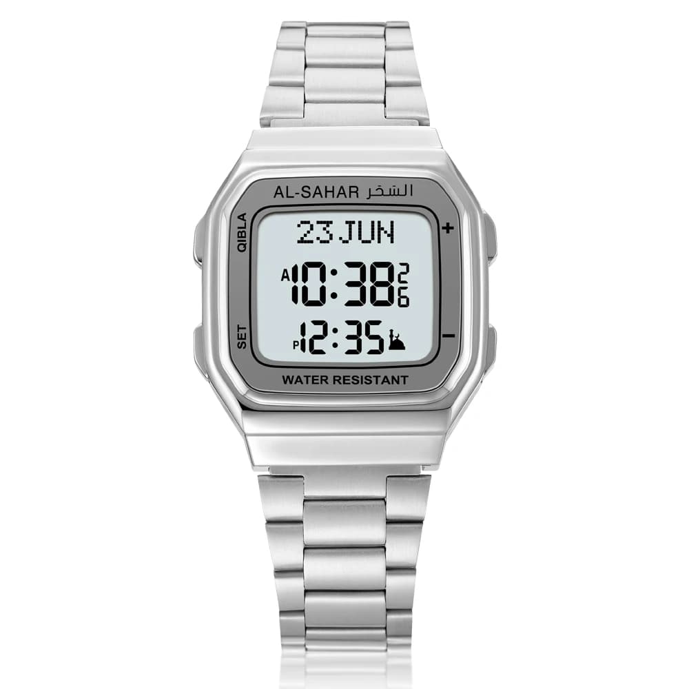 Azan Watch Muslim Prayer Wsatch with Auto-Qibla Backlight Hijri Calendar Multi-Language Wristwatch Islamic Watch