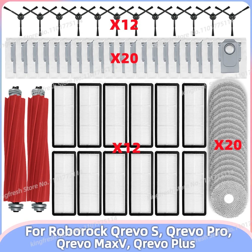 Fit For (Roborock Qrevo S, Qrevo Pro, Qrevo MaxV, Qrevo Plus) Vacuum Parts Main Roller Side Brush Filter Mop Pad Cloth Dust Bag