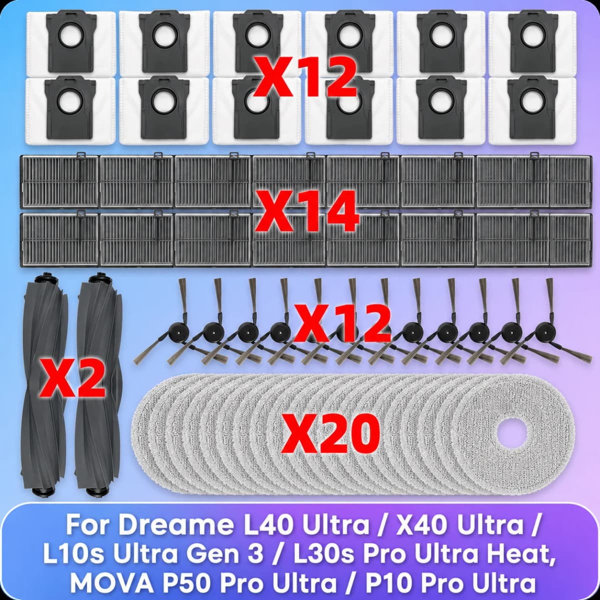 Fit For Dreame L10s Ultra Gen 3/ L40 Ultra/X40 Ultra/ L30s Pro Ultra Heat, MOVA P50 Pro Ultra/P10 Pro Ultra Brush Filter Mop Bag