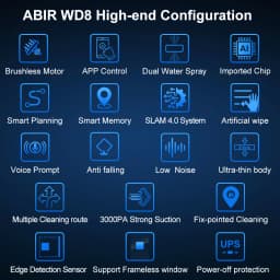 Robot Window Cleaner ABIR WD8,Dual Water Spray,Smart Memory,High Vacuum Suction, Laser Sensor, Home Wall Glass Cleaning Robot