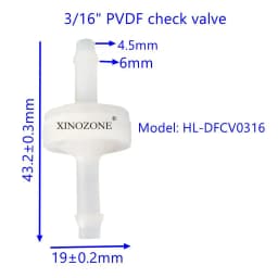 Plastic Check Valve Ozone Valve Non-return Diaphragm OD 6.5mm 3mm PVDF Materials HL-DFCV0104