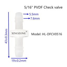 Plastic Check Valve Ozone Valve Non-return Diaphragm OD 6.5mm 3mm PVDF Materials HL-DFCV0104