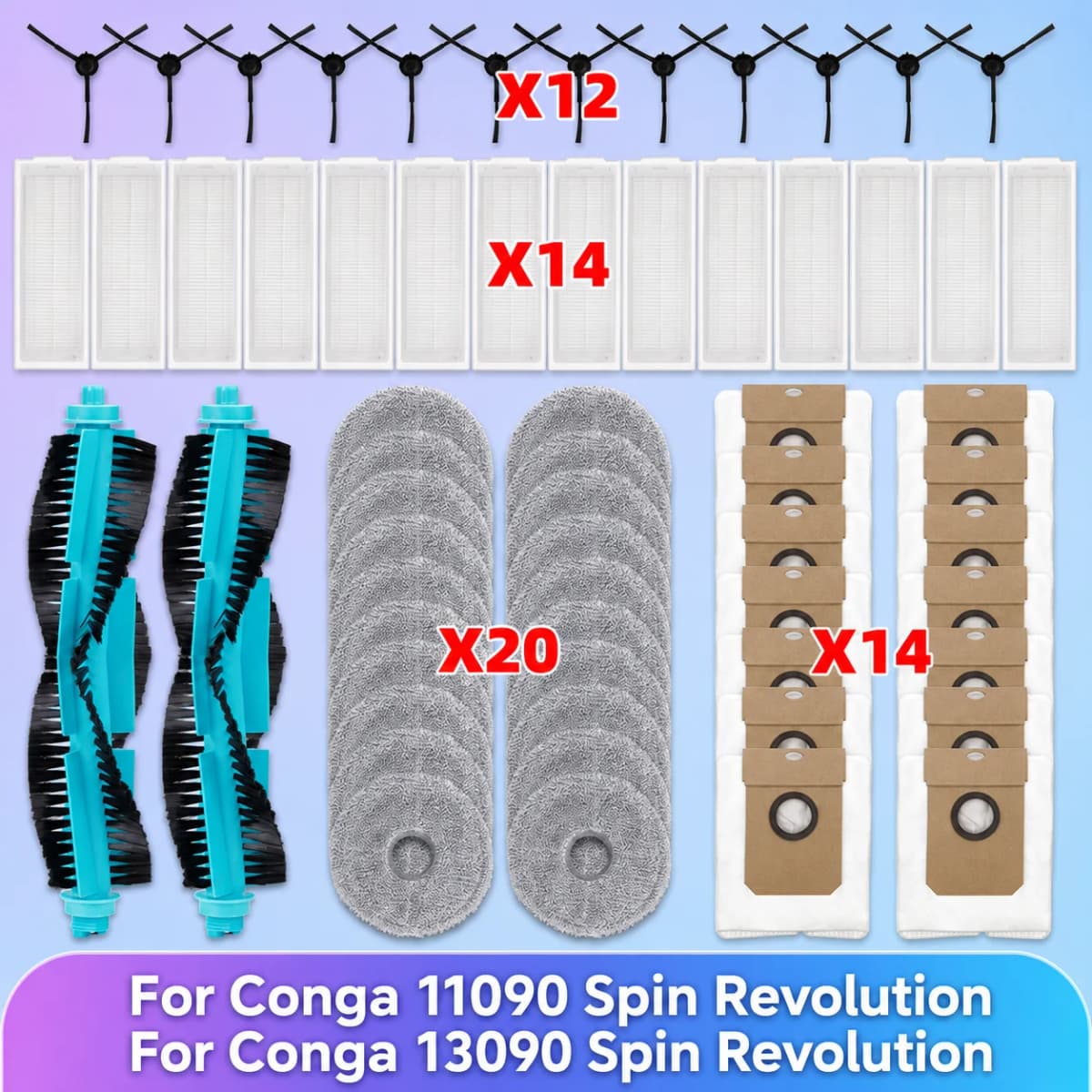 Fit For ( Cecotec Conga 11090 / Conga 13090 Spin Revolution ) Vacuum Parts Main Roller Side Brush Hepa Filter Mop Cloth Dust Bag