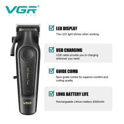 VGR V-197 High-End Professional Hair Clipper with Metal Leather Body Hair Trimmer with 7000 RPM Oil Head Carving and Push Cuttin