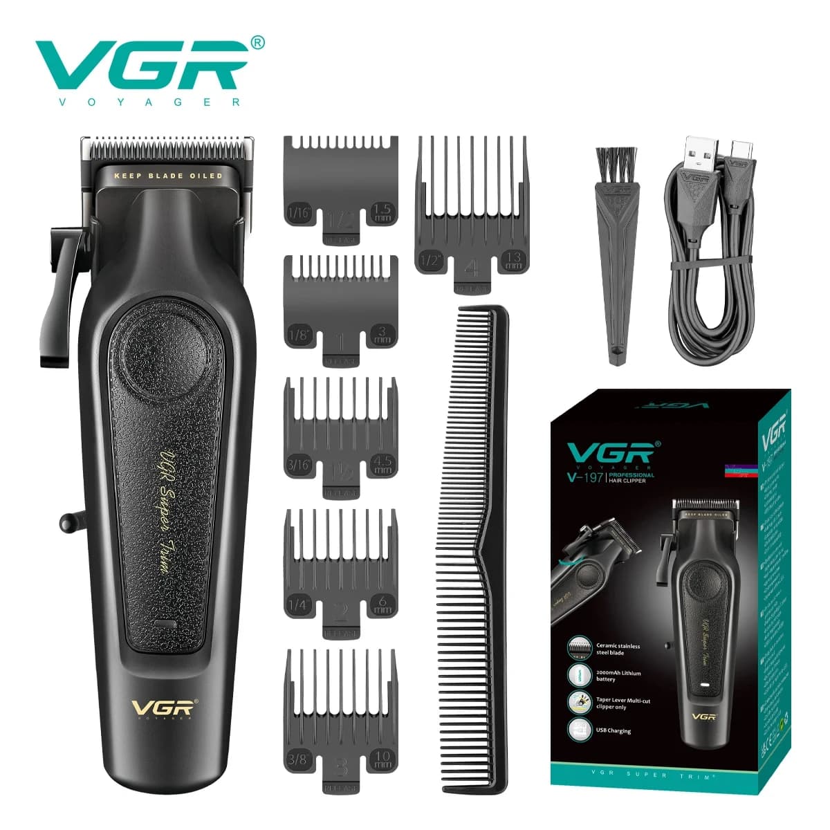 VGR V-197 High-End Professional Hair Clipper with Metal Leather Body Hair Trimmer with 7000 RPM Oil Head Carving and Push Cuttin