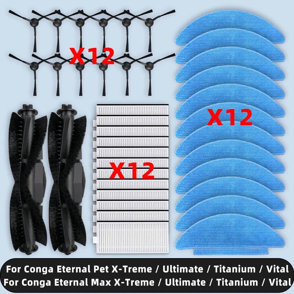Compatible For Cecotec Conga Eternal Pet Max X-Treme, Ultimate, Titanium, Vital Parts Accessories Main Side Brush Filter Mop