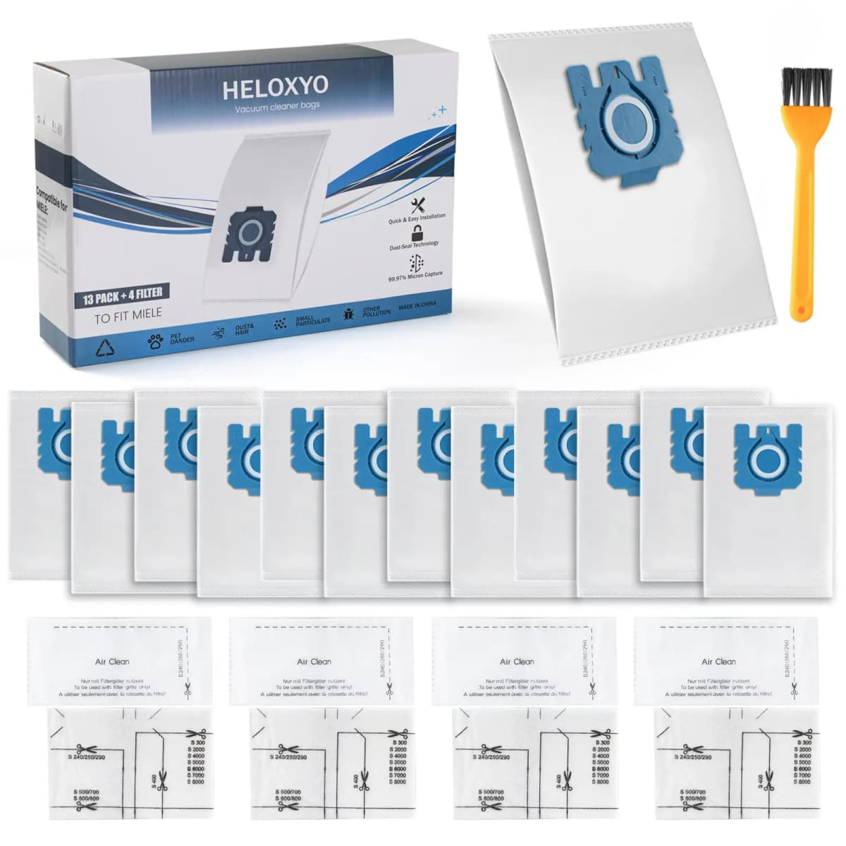 13 bags+4 filters+1 Brush 3D Air Purification Dust Bags: for Miele Classic C1, C2, S8, S5, S2, S600 C3 Hoover Bags
