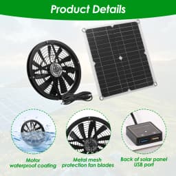 100W Exhaust Fan With Solar Panel Sets Round Ventilation Case Exhaust Fan for Outdoor Chicken Coop Greenhouse Shed Fan