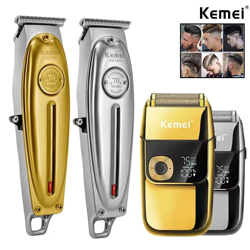 Kemei KM-1949 Gold or Silver All Metal Electric Hair Clipper KM-2028 Rechargeable Men's Shaver Professional Cordless Trimmer