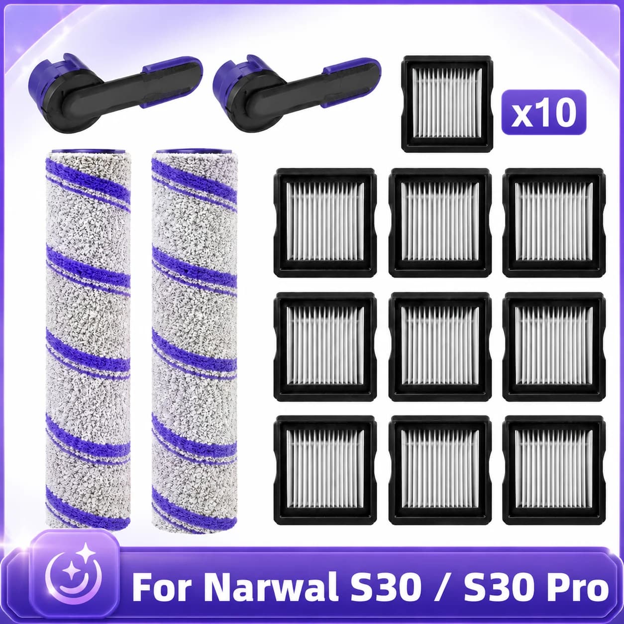 Compatible for Narwal S30 and Narwal S30 Pro Vacuum Parts Main Roller Brush HEPA Filter Brush Handle Replacement Accessories