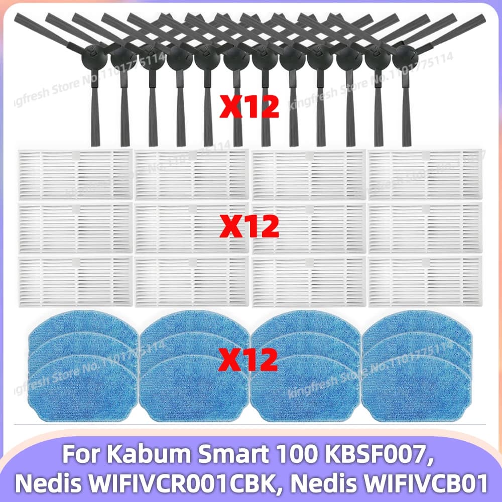 Fit For ( Kabum Smart 100 KBSF007, Nedis WIFIVCR001CBK, Nedis WIFIVCB01 ) Vacuum Parts Side Brush FIlter Mop Cloth Rubber Strip