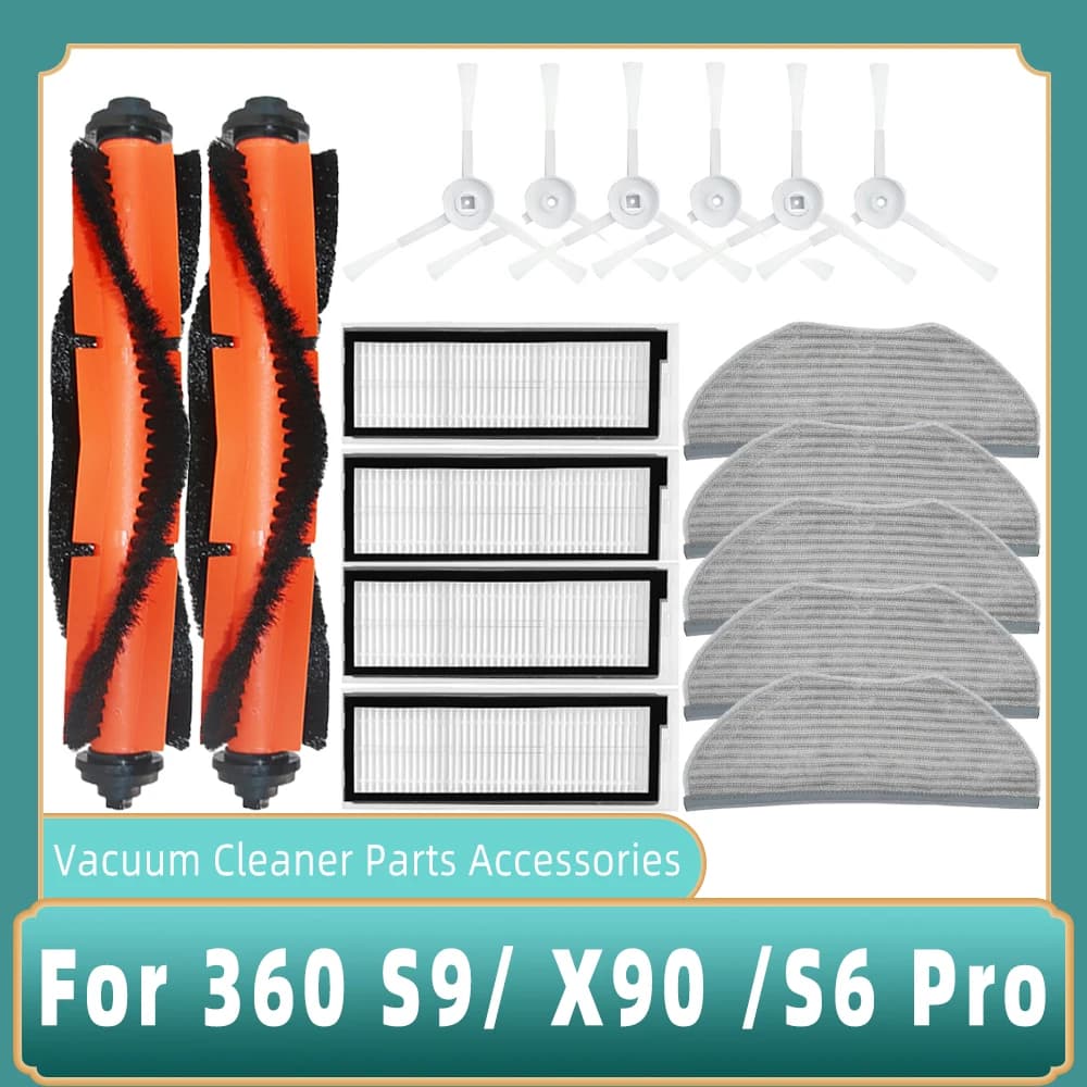 For 360 S9 S6 Pro X90 X95 Robotic Vacuum Cleaner HEPA Filter Roll Main Brush Side Brush Mop Cloth Rag Spare Parts Accessories