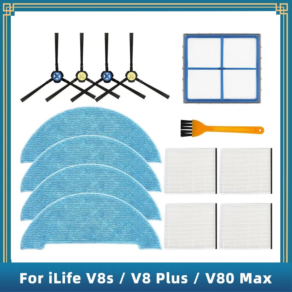 Compatible For ( iLife V8s / V8 Plus / V80 Max ) Replacement Parts Accessories Side Brush Filter Mop