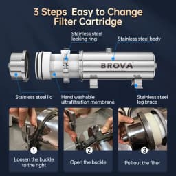 BROVA Whole House High Flow UF Water Purifier 0.01μm Stainless Steel Mineral Filter with Washable Reusable PVDF Membrane 1000L