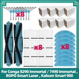 Replacement Parts Fit for Conga 8290/7490 Immortal, ROPO Smart Laser, Kabum Smart 900 Roller Side Brush Filter Mop Dust Bag