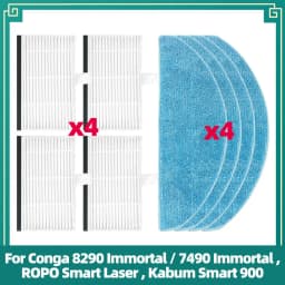 Replacement Parts Fit for Conga 8290/7490 Immortal, ROPO Smart Laser, Kabum Smart 900 Roller Side Brush Filter Mop Dust Bag