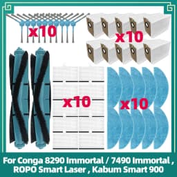 Replacement Parts Fit for Conga 8290/7490 Immortal, ROPO Smart Laser, Kabum Smart 900 Roller Side Brush Filter Mop Dust Bag