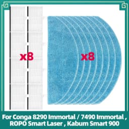 Replacement Parts Fit for Conga 8290/7490 Immortal, ROPO Smart Laser, Kabum Smart 900 Roller Side Brush Filter Mop Dust Bag