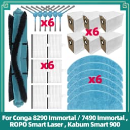 Replacement Parts Fit for Conga 8290/7490 Immortal, ROPO Smart Laser, Kabum Smart 900 Roller Side Brush Filter Mop Dust Bag