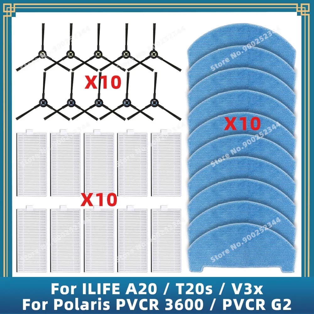 Compatible For ILIFE A20 T20s V3x / Polaris PVCR 3600 / G2 0926W / G2 0726W / G2 1226 Parts Accessories Filter Side Brush Mop
