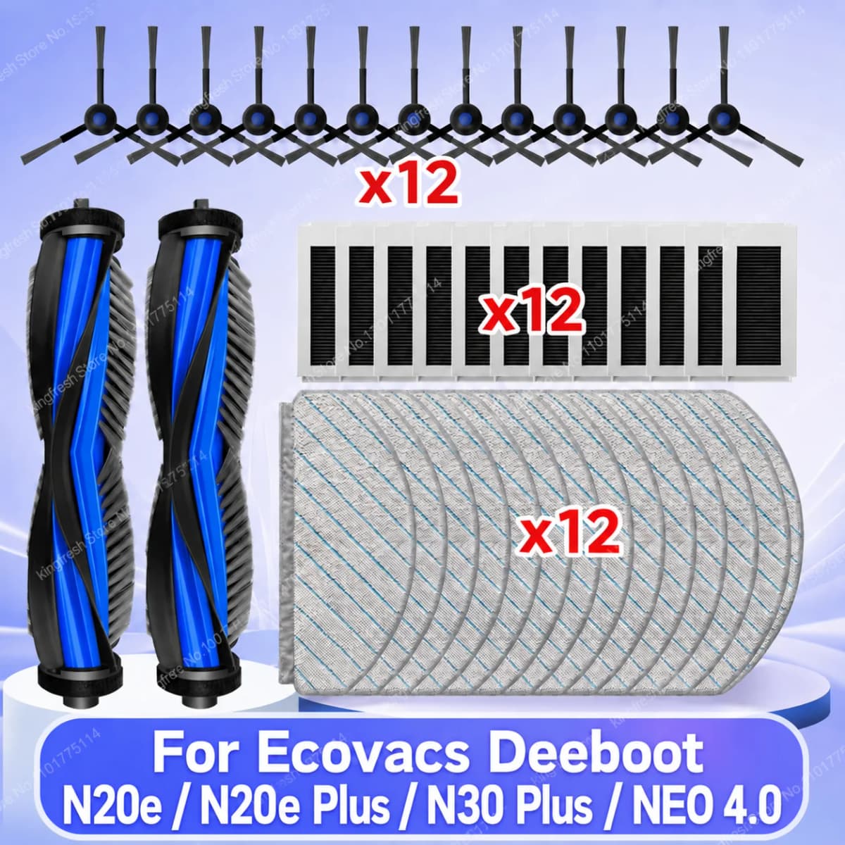 Compatible For ( Ecovacs Deeboot N20e / N20e Plus / N30 Plus / NEO 4.0 ) Vacuum Parts Main Side Brush HEPA Filter Mop Cloth