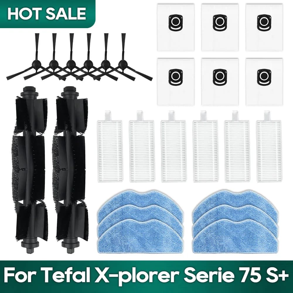 Fit For Tefal Rowenta X-plorer Serie 65+, 75S RR8577WH, 75S+ RG8597W / RR8587WH Accessories Brush Hepa Filter Mop Wipe Dust Bag