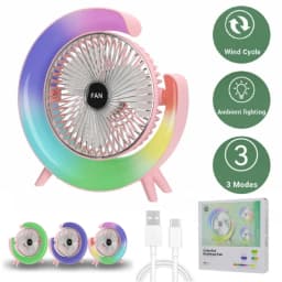 Portable Fan USB Rechargeable Fan LED 7 Colors Electric fan 180°Adjustable summer Camping fans 3 Speeds mini Fan for xiaomi Fan