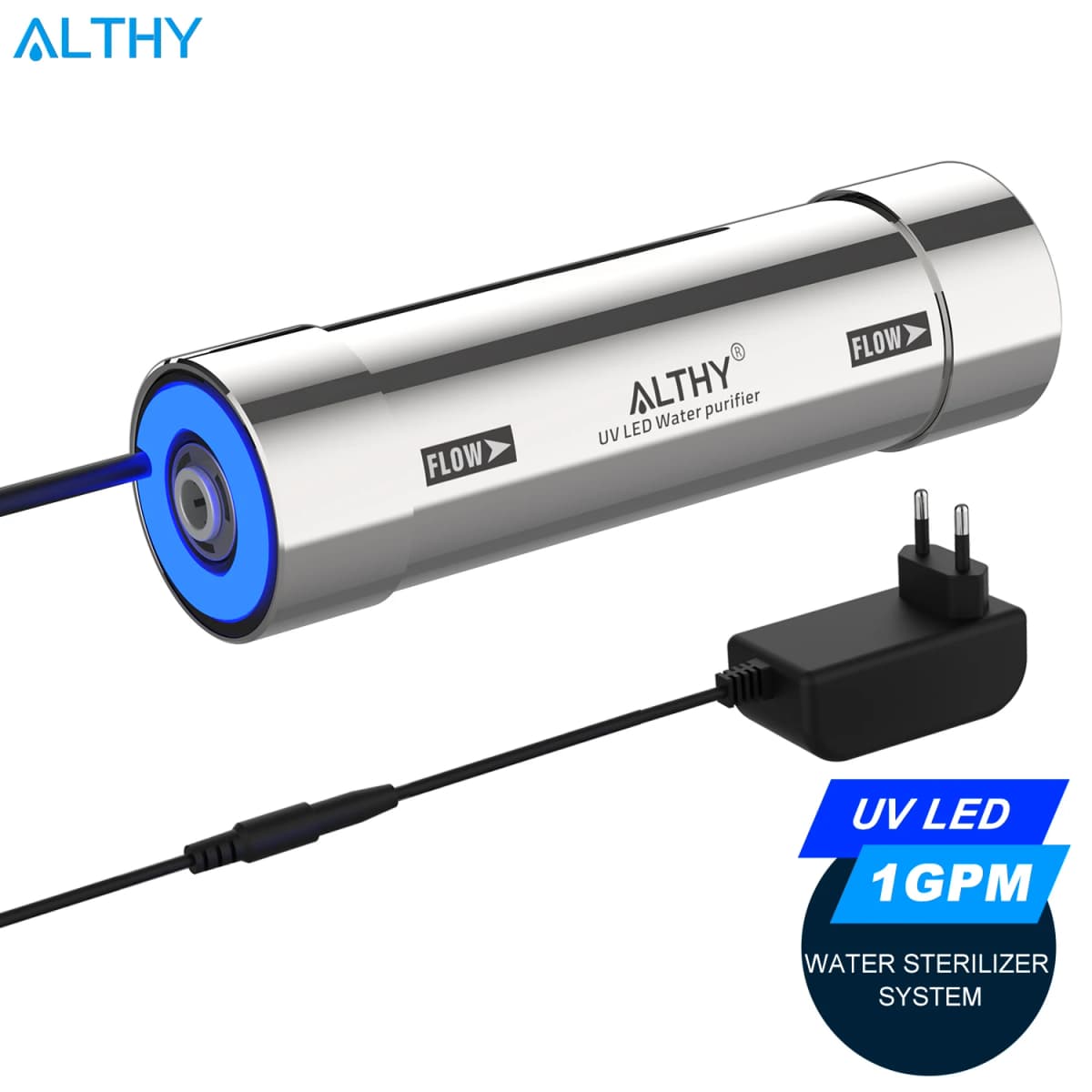 ALTHY LED UV Ultraviolet Water Sterilizer for Under Sink Water Filter / RO Purifier System Mercury-Free Stainless 50 Year Life