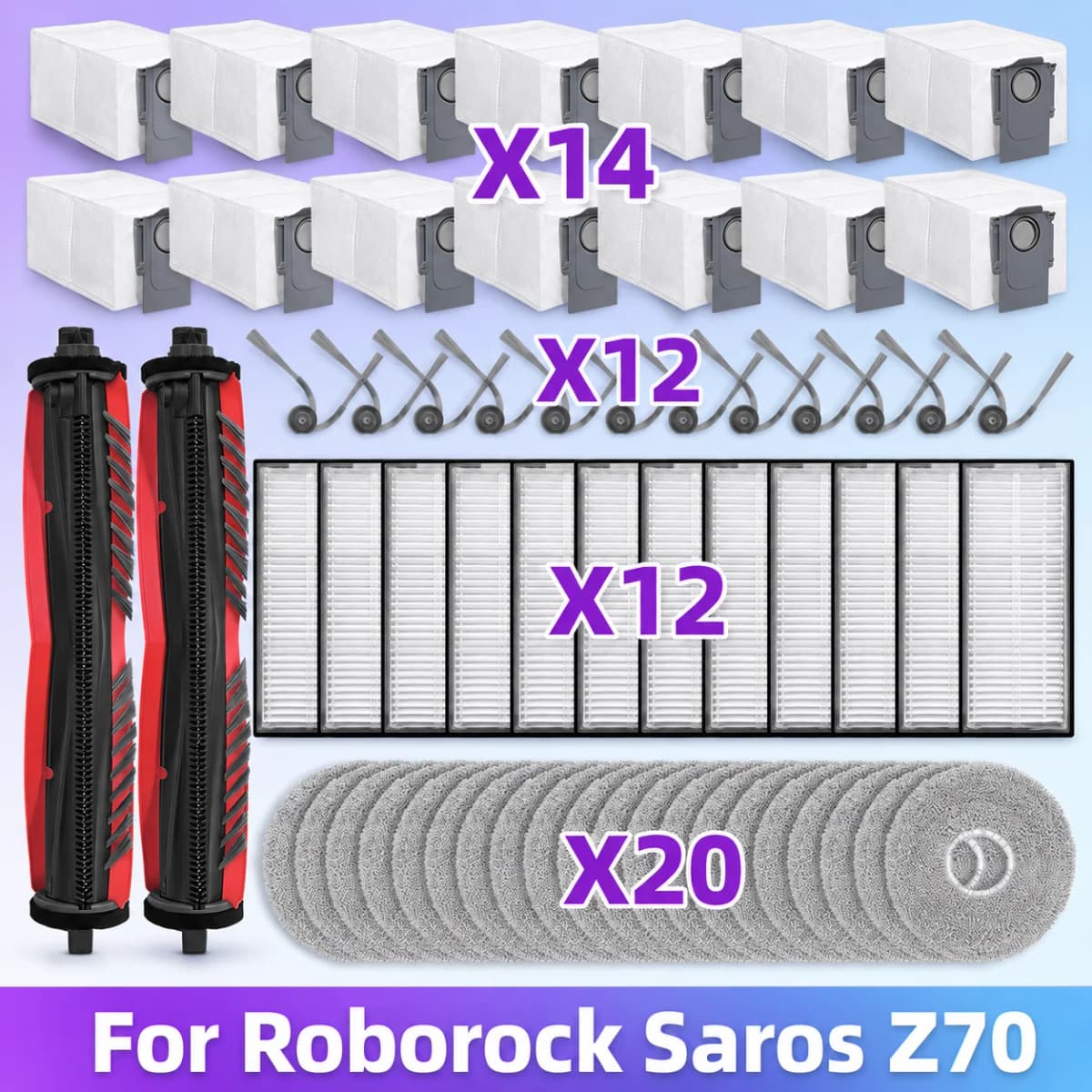 Compatible For ( Roborock Saros Z70 ) Vacuum Parts Main Side Brush HEPA Filter Mop Cloth Dust Bag Replacement Accessories