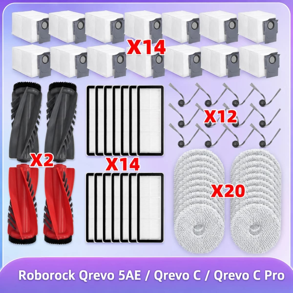 Fit For ( Roborock Qrevo 5AE / Qrevo C / Qrevo C Pro ) Parts Main Side Brush Dust Bag Mop Cloth Filter