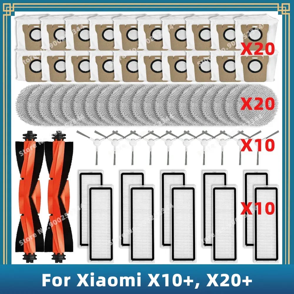 Compatible For ( Xiaomi Robot Vacuum X10+ / X20+ / X20 Plus ) Spare Parts Accessories Main Side Brush Mop Cloth Dust Bag Filter