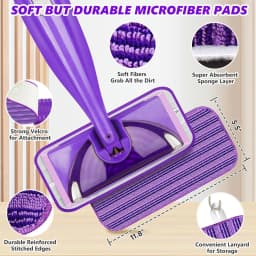 5PCS Reusable Mop Pads Compatible with Swiffer WetJet Mops Wet Dry Head for Swiffer Wet Jet Mop Hardwood Floor Cleaning, Purple