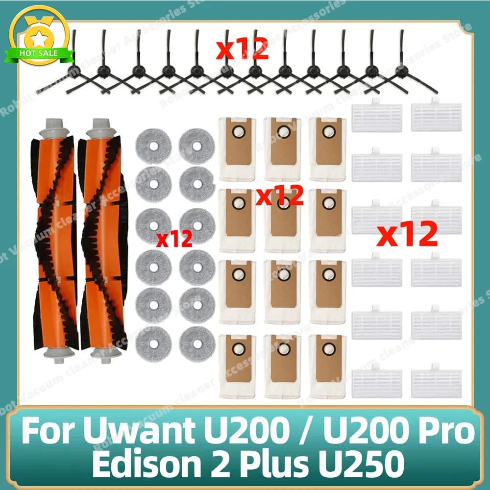 Compatible For Uwant U200 / U200 Pro / Edison 2 Plus U250 Main Side Brush Mop Cloth Hepa Filter Dust Bag Accessories Parts