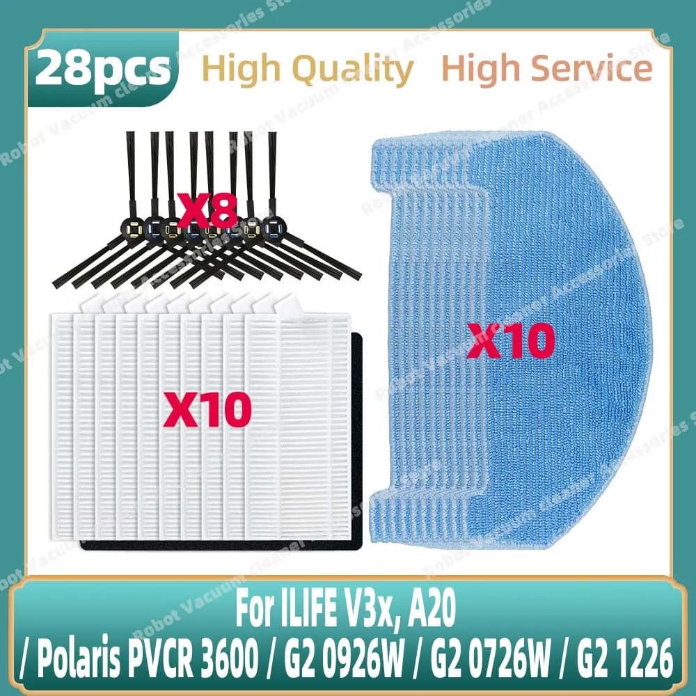 Compatible For ILIFE V3x, A20 / Polaris PVCR 3600 / G2 0926W / G2 0726W / G2 1226 Side Brush Hepa Filter Mop Cloth Parts